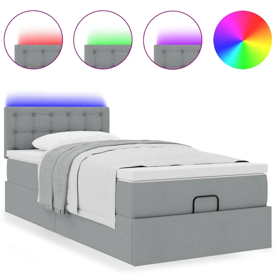 Lit ottoman avec matelas gris clair 100x200 cm tissu - 5
