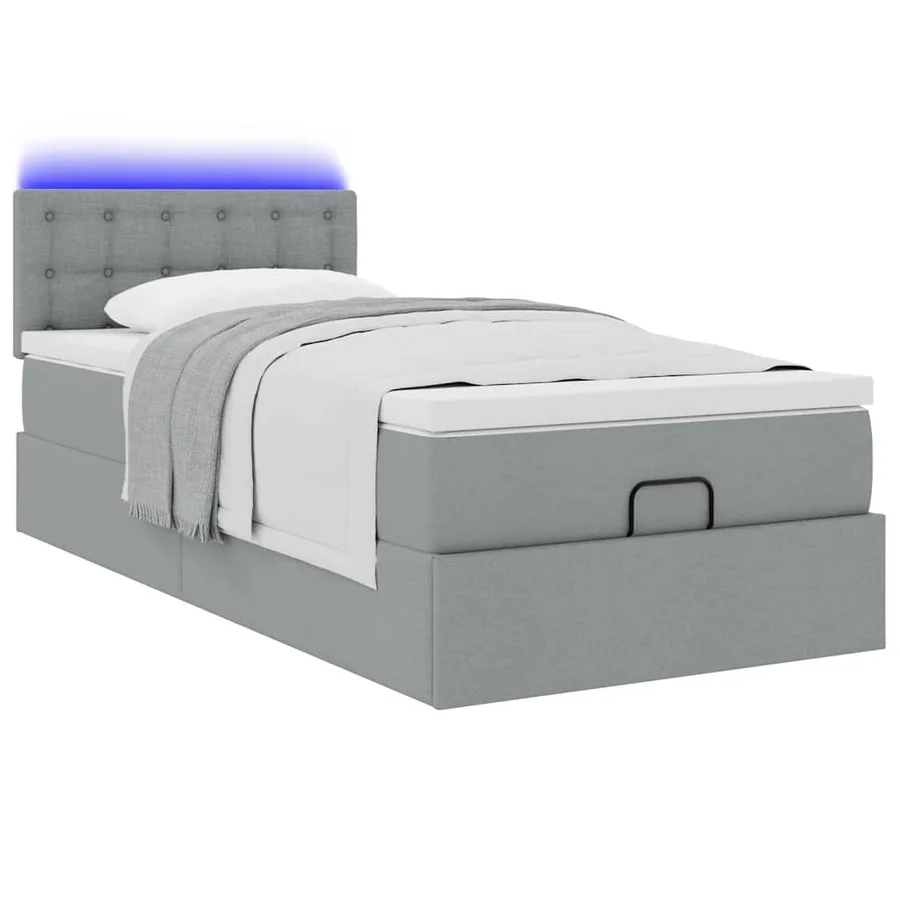 Lit ottoman avec matelas gris clair 100x200 cm tissu - 6