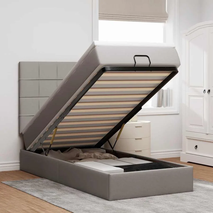 Lit ottoman avec matelas taupe 90x200 cm tissu