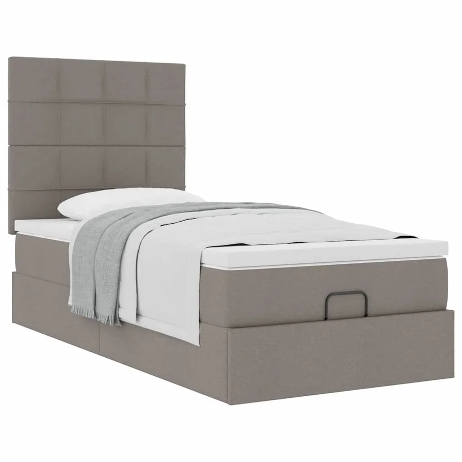 Lit ottoman avec matelas taupe 90x200 cm tissu - 5