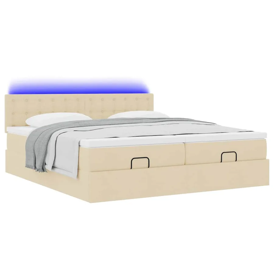 Cadre de lit ottoman avec matelas crème 180x200 cm tissu - 6
