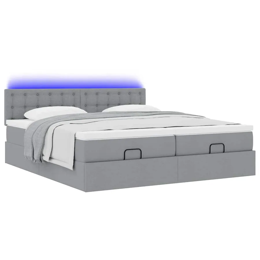 Cadre de lit ottoman et matelas gris clair 200x200cm tissu - 6