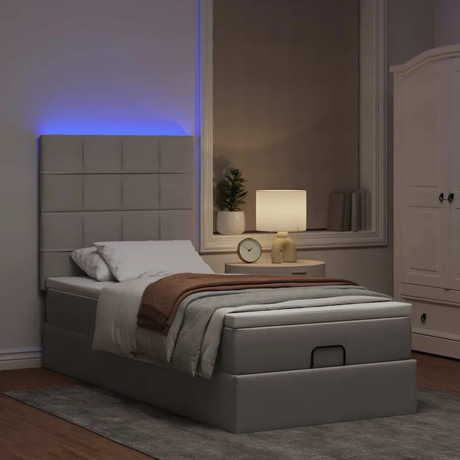 Lit ottoman avec matelas et LED taupe 90x200 cm tissu - 3