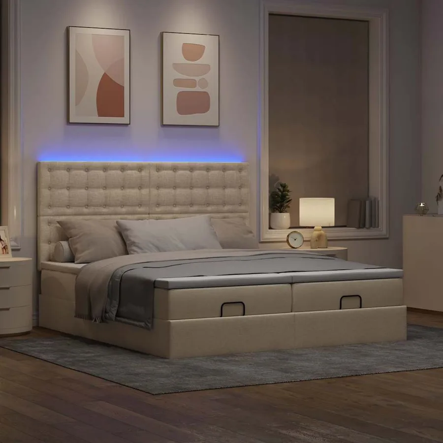 Cadre de lit ottoman avec matelas crème 180x200 cm tissu - 3