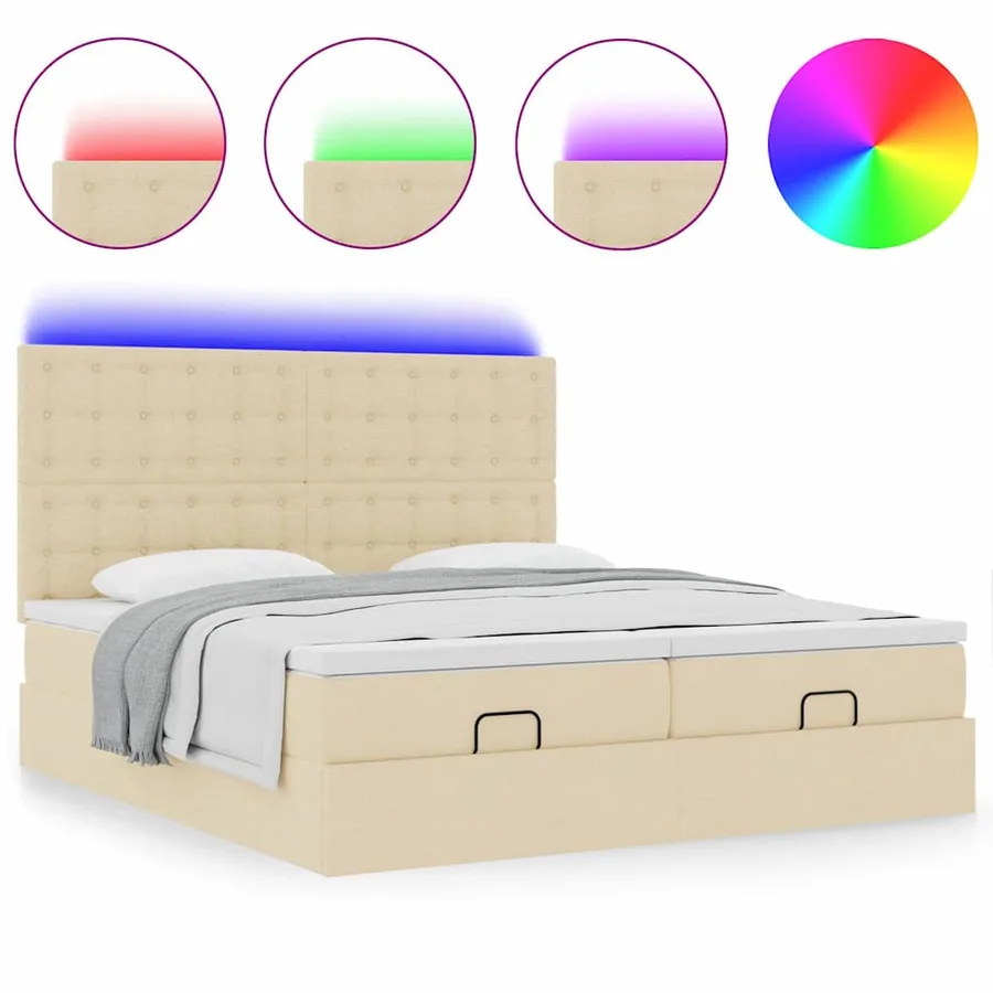 Cadre de lit ottoman avec matelas crème 180x200 cm tissu - 5
