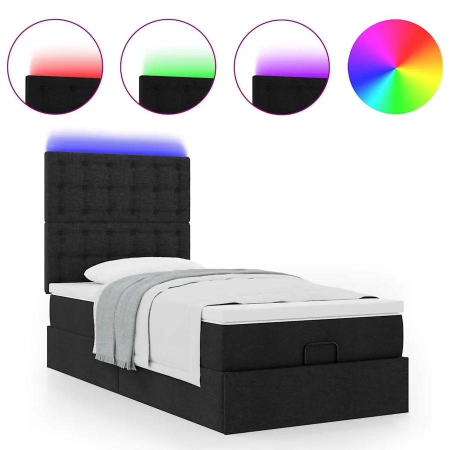 Cadre de lit ottoman avec matelas noir 90x200 cm tissu - 5