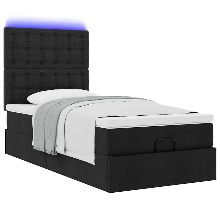 Cadre de lit ottoman avec matelas noir 90x200 cm tissu - 6