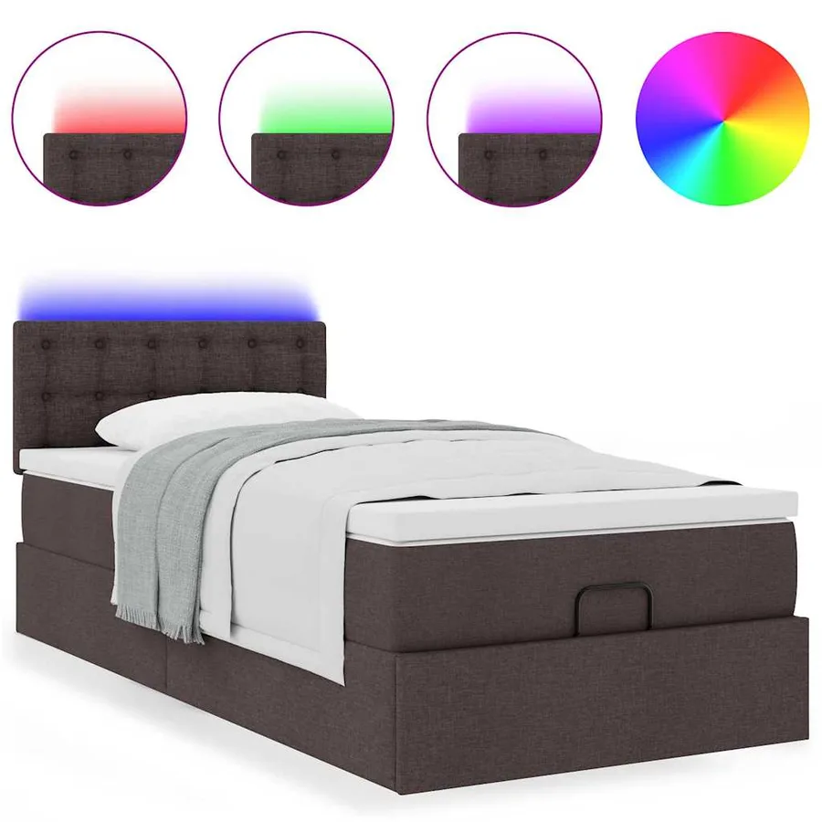 Lit ottoman avec matelas et LED marron foncé 90x200 cm tissu - 5
