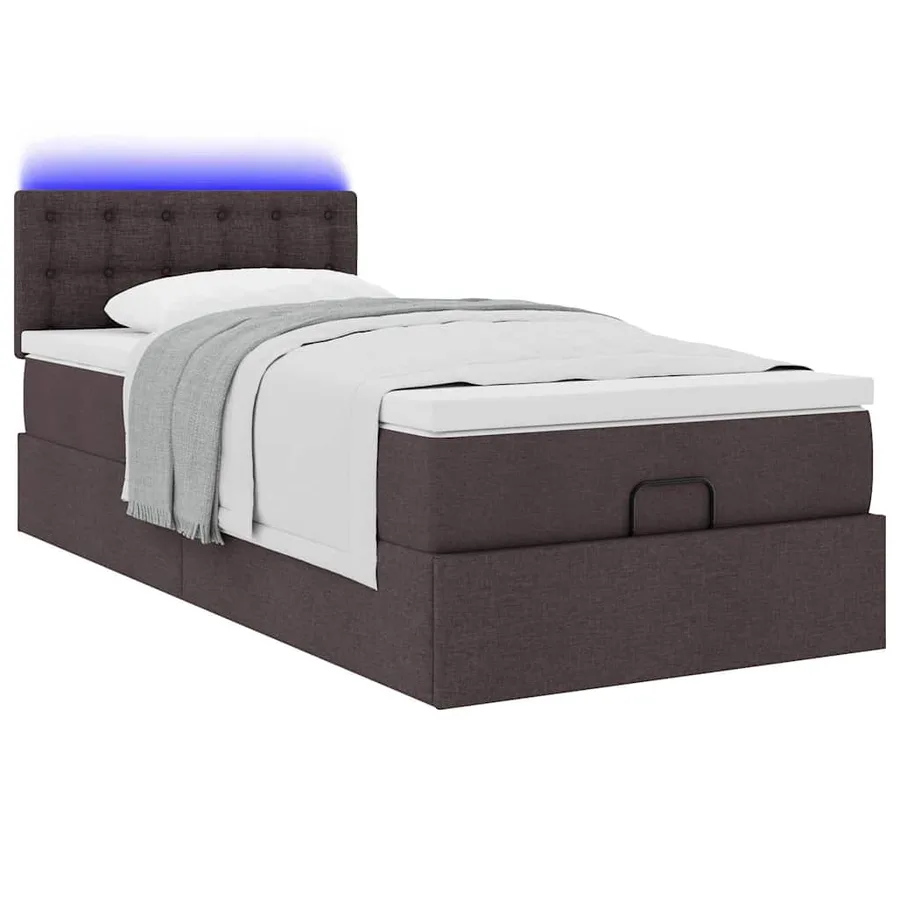 Lit ottoman avec matelas et LED marron foncé 90x200 cm tissu - 6