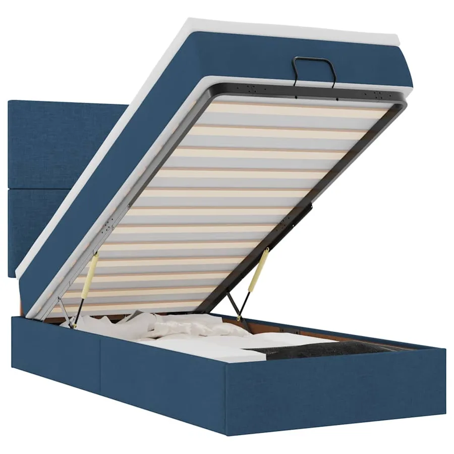 Lit ottoman avec matelas bleu 90x200 cm tissu - 2