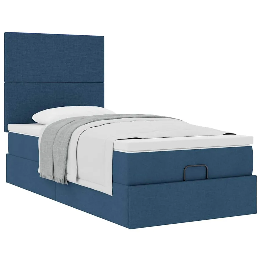 Lit ottoman avec matelas bleu 90x200 cm tissu - 5