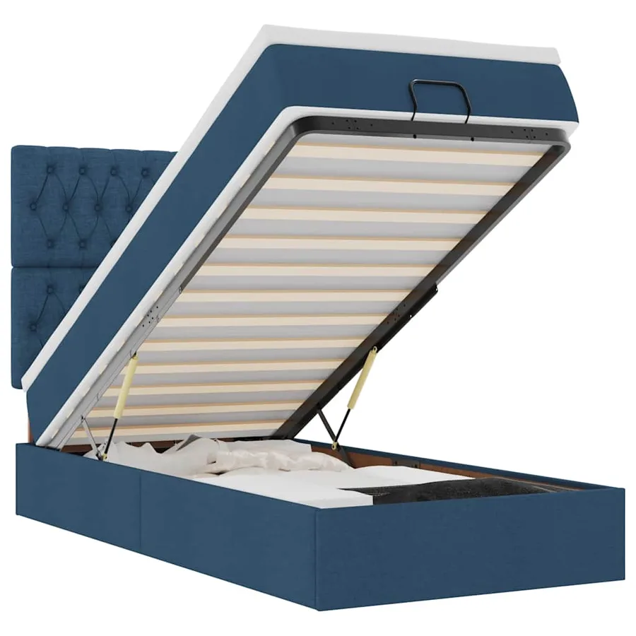 Lit ottoman avec matelas bleu 90x200 cm tissu - 2