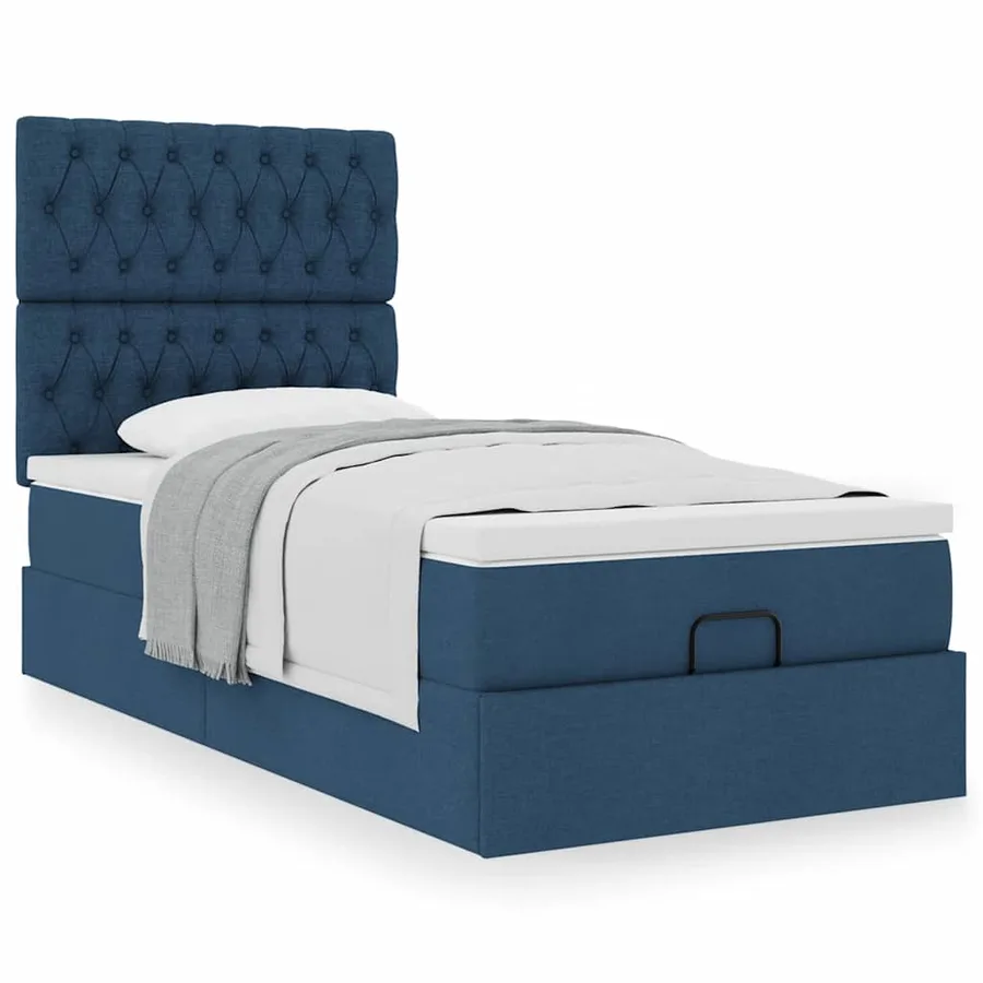 Lit ottoman avec matelas bleu 90x200 cm tissu - 4