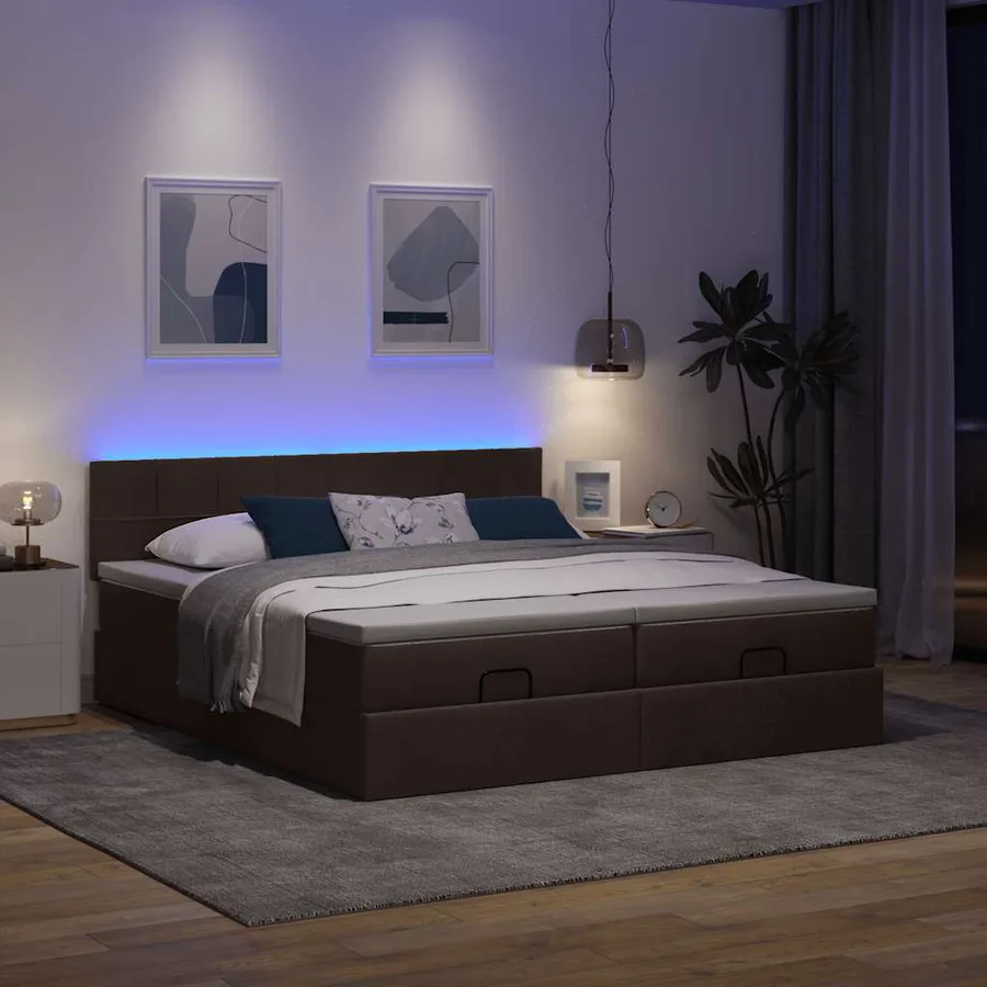 Cadre de lit ottoman avec matelas marron foncé 180x200 cm tissu - 3