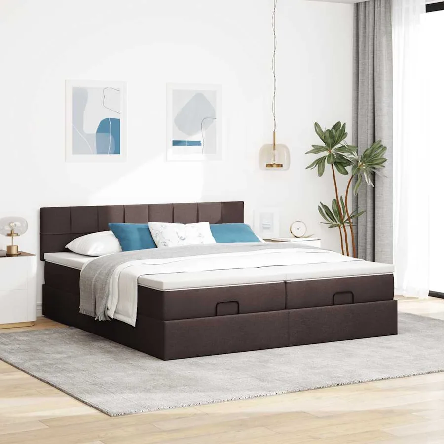 Cadre de lit ottoman avec matelas marron foncé 180x200 cm tissu - 4