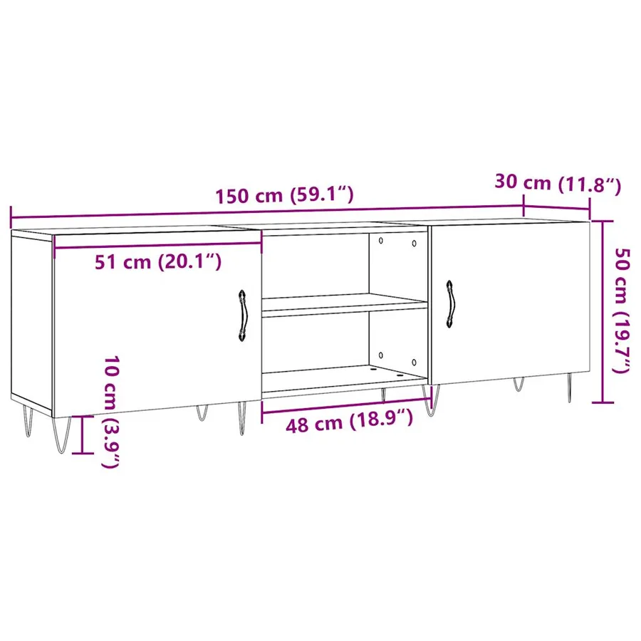 Meuble TV vieux bois 150x30x50 cm bois d'ingénierie - 11