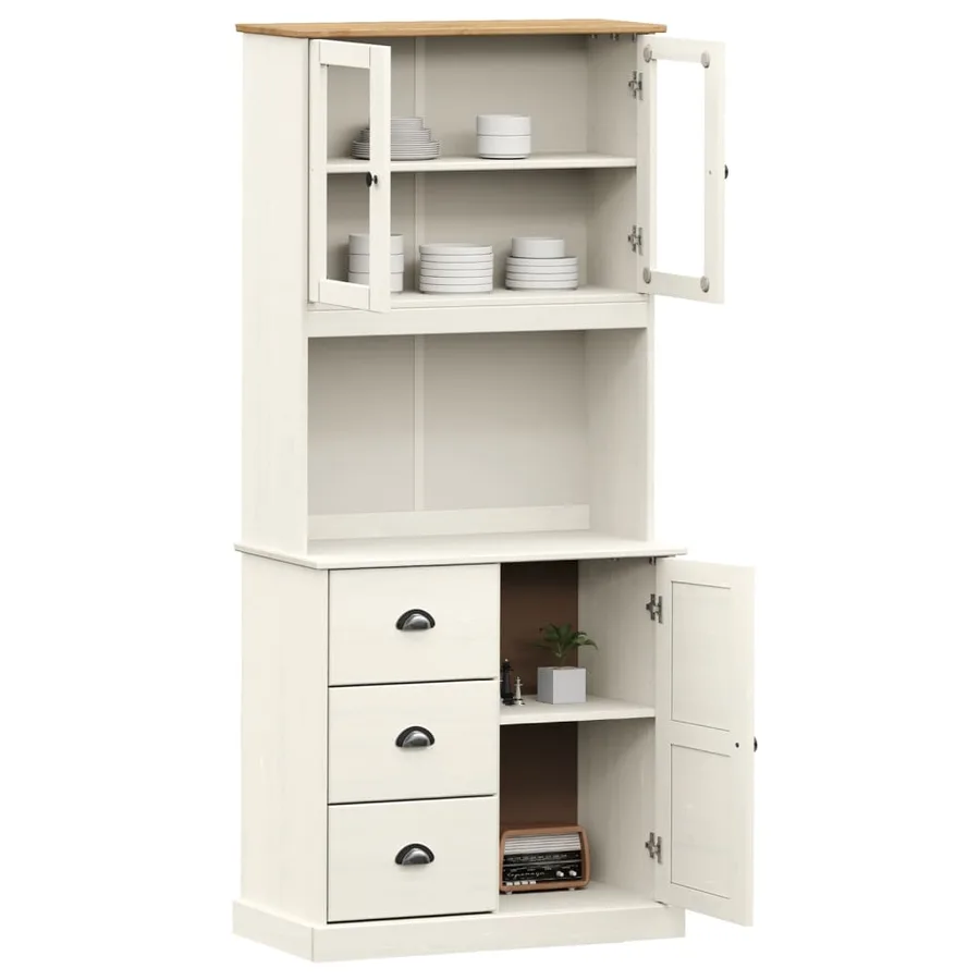 Buffet haut VIGO blanc 78x40x175 cm bois massif de pin - 3