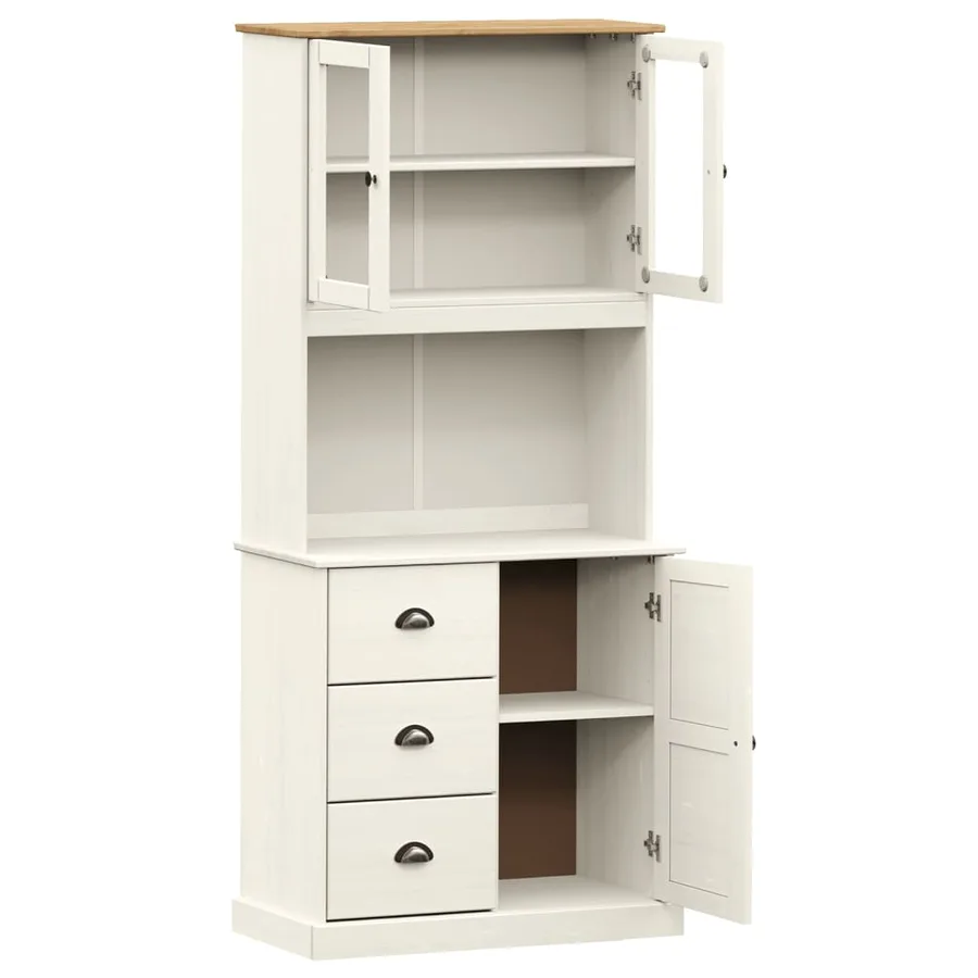 Buffet haut VIGO blanc 78x40x175 cm bois massif de pin - 4