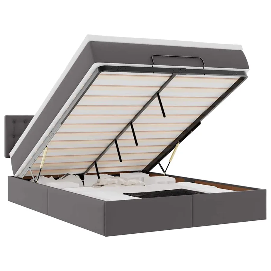 Lit ottoman avec matelas & LED Gris 140x200cm similicuir - 2