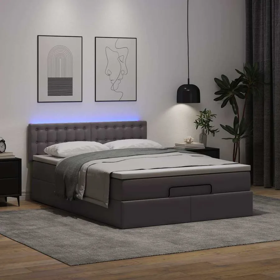 Lit ottoman avec matelas & LED Gris 140x200cm similicuir - 3