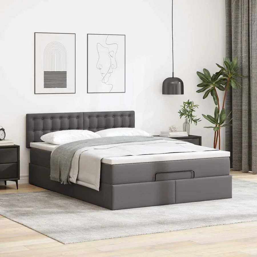 Lit ottoman avec matelas & LED Gris 140x200cm similicuir - 4