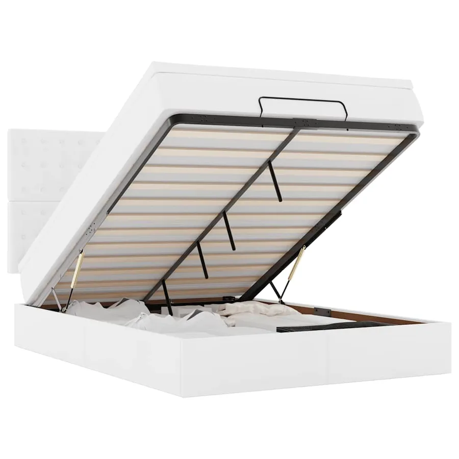 Cadre de lit ottoman avec matelas blanc 140x200 cm similicuir - 2