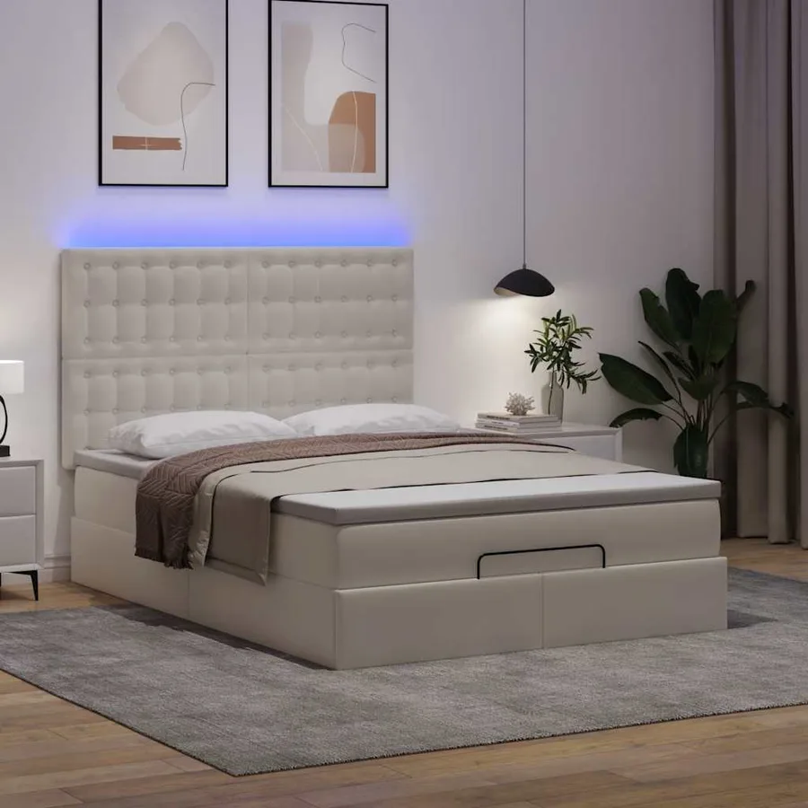 Cadre de lit ottoman avec matelas blanc 140x200 cm similicuir - 3