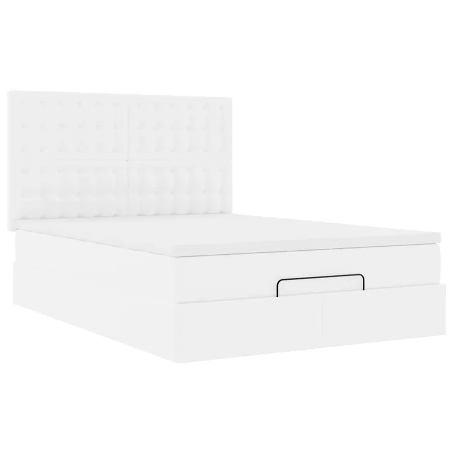 Cadre de lit ottoman avec matelas blanc 140x200 cm similicuir - 7