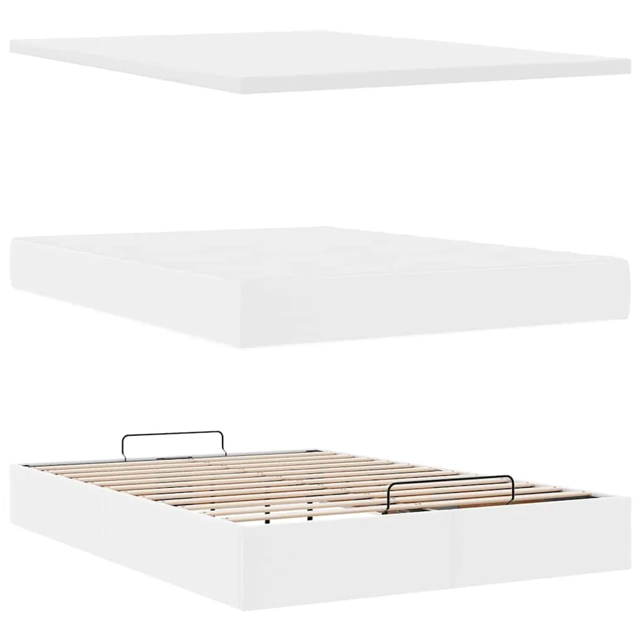 Cadre de lit ottoman avec matelas blanc 140x200 cm similicuir - 9