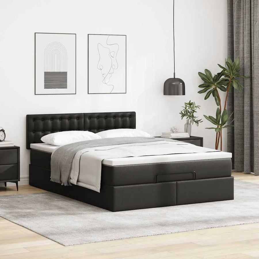 Lit ottoman avec matelas & LED Noir 140x200cm similicuir - 4