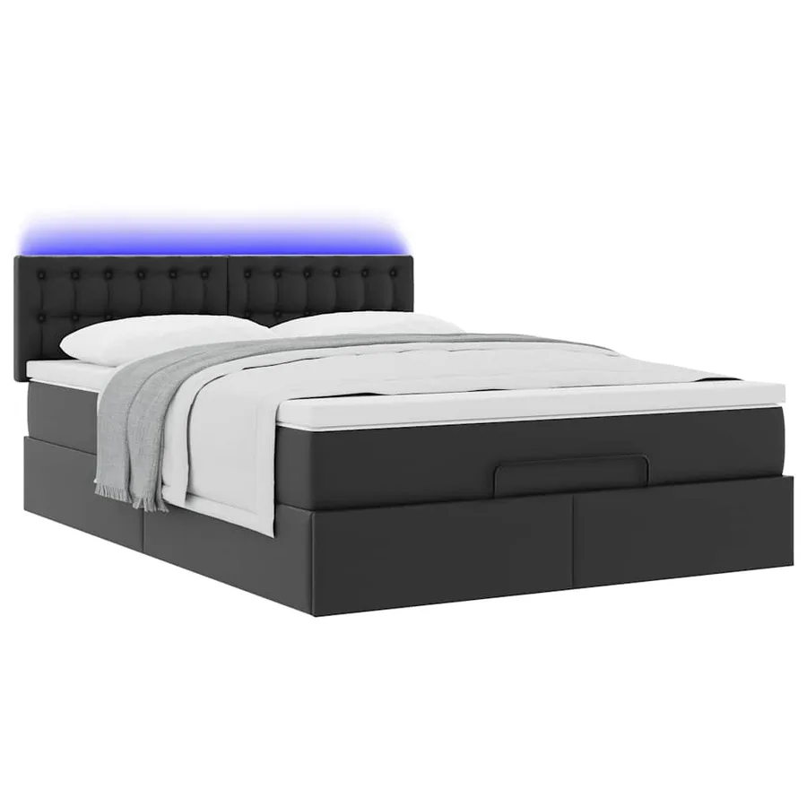 Lit ottoman avec matelas & LED Noir 140x200cm similicuir - 6