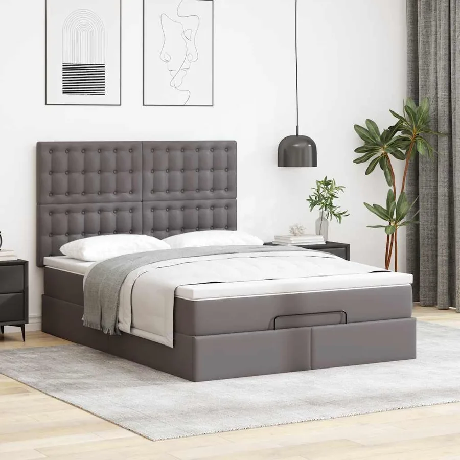 Cadre de lit ottoman avec matelas gris 140x200 cm similicuir - 3