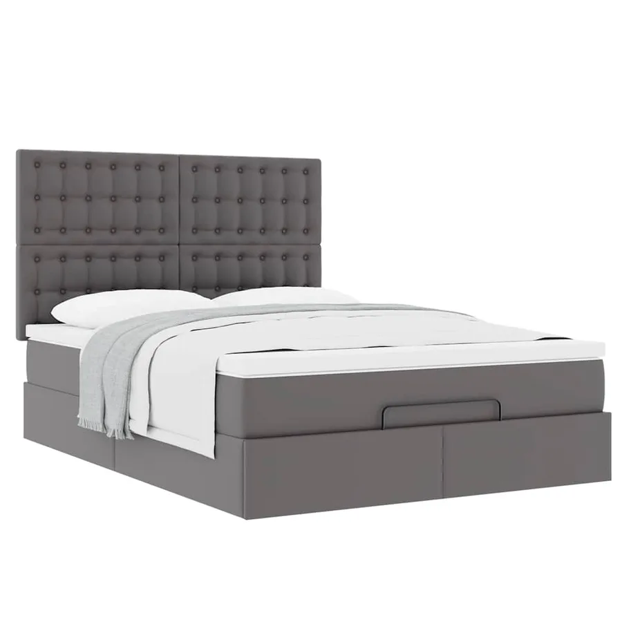 Cadre de lit ottoman avec matelas gris 140x200 cm similicuir - 4