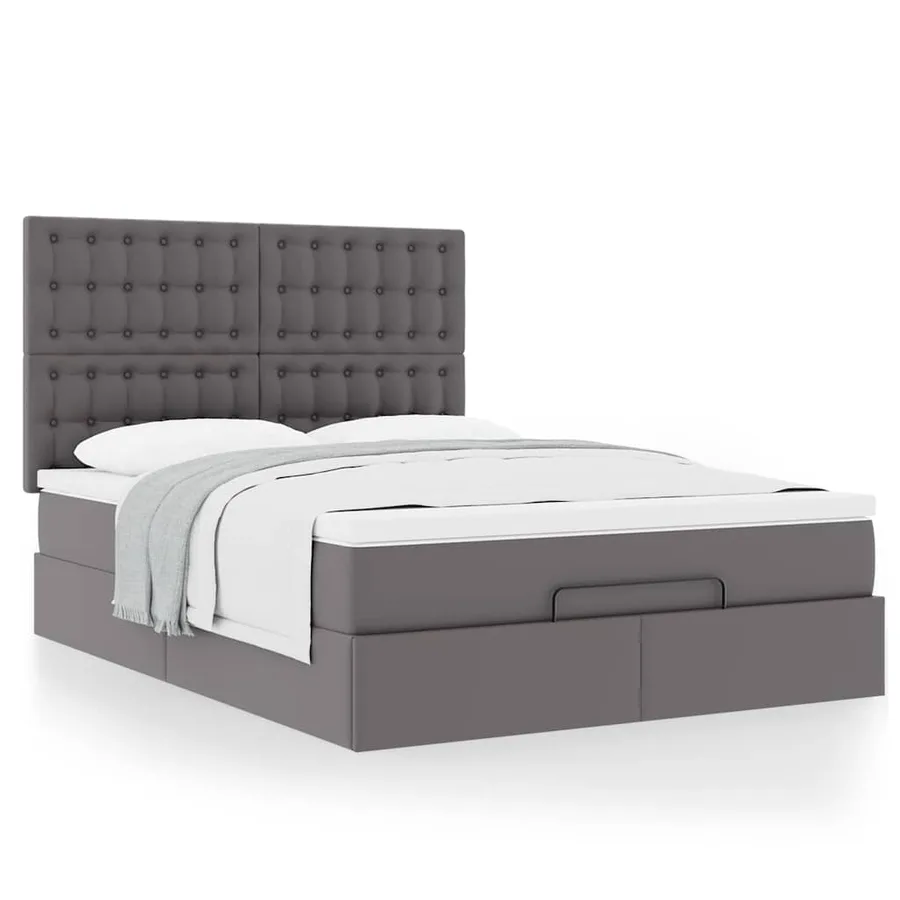 Cadre de lit ottoman avec matelas gris 140x200 cm similicuir - 5