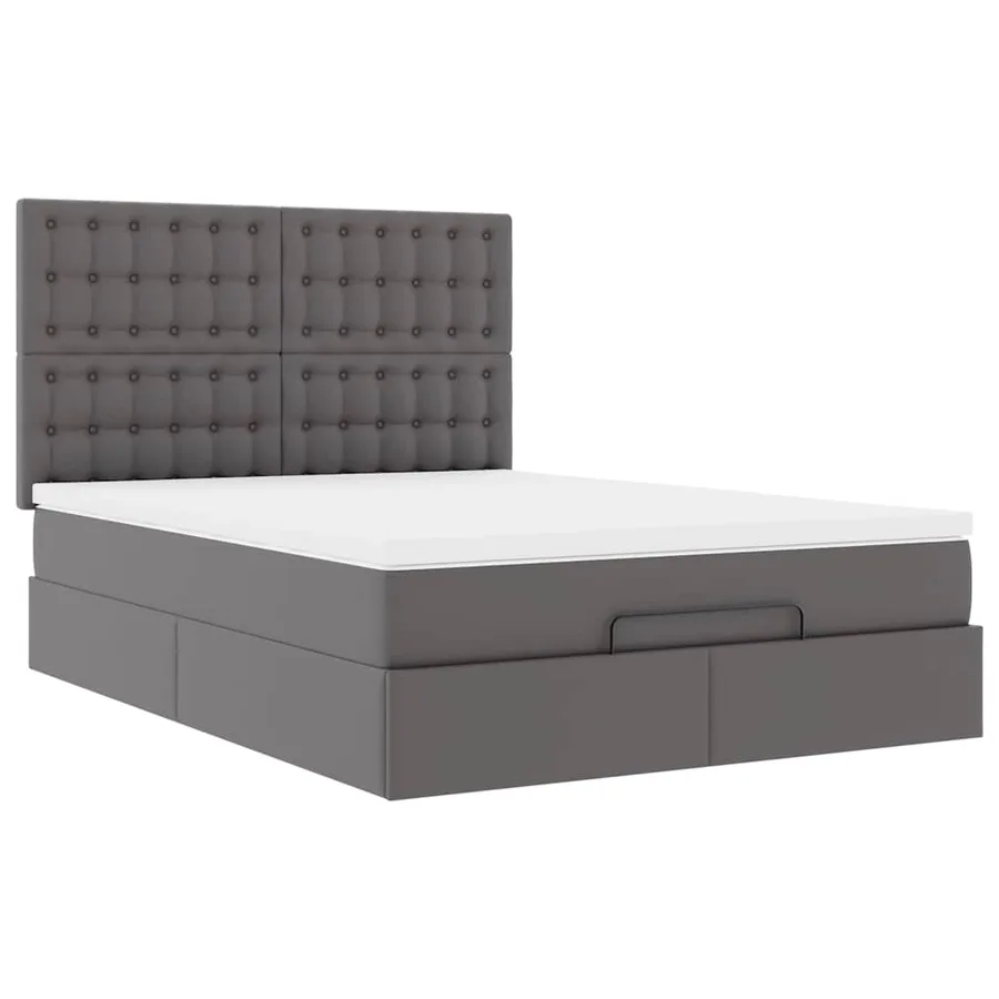 Cadre de lit ottoman avec matelas gris 140x200 cm similicuir - 6