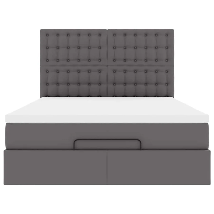 Cadre de lit ottoman avec matelas gris 140x200 cm similicuir - 7