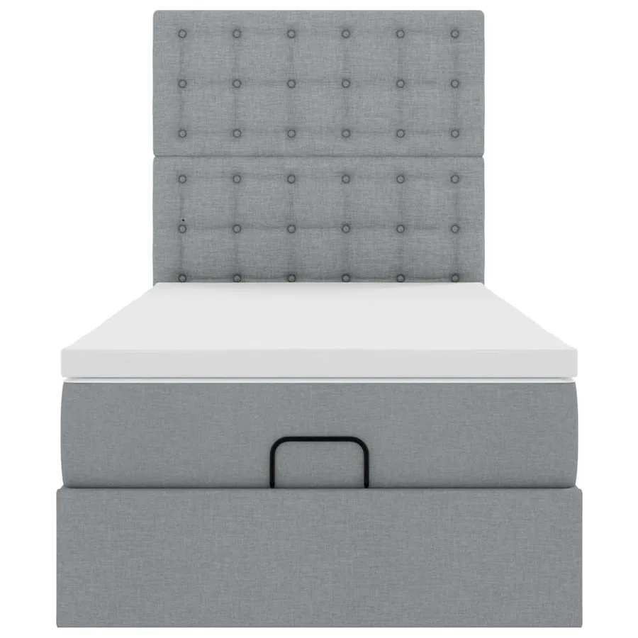 Lit ottoman avec matelas et LED gris clair 90x200 cm tissu - 8