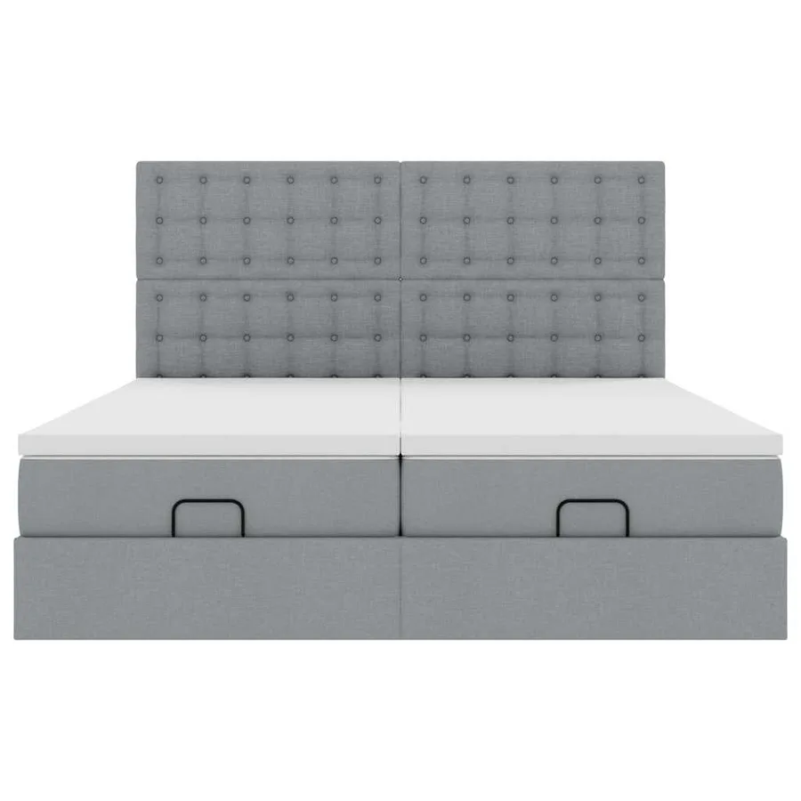 Cadre de lit ottoman et matelas gris clair 180x200cm tissu - 8