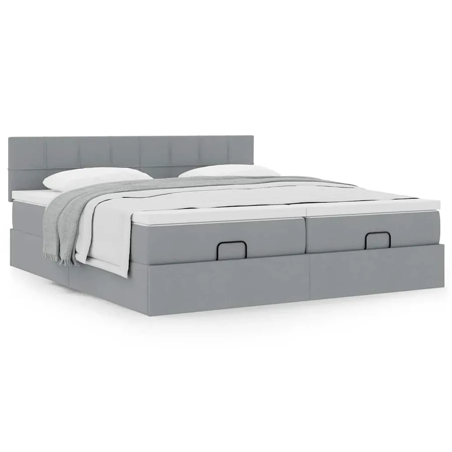 Cadre de lit ottoman et matelas gris clair 180x200cm tissu - 4