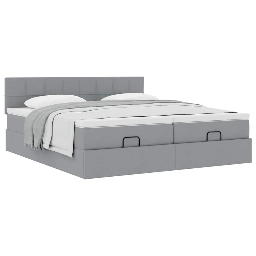 Cadre de lit ottoman et matelas gris clair 180x200cm tissu - 5