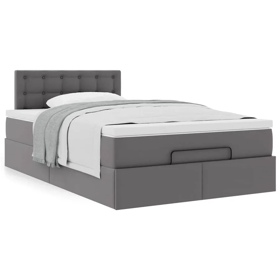 Cadre de lit ottoman avec matelas gris 120x200 cm similicuir - 4