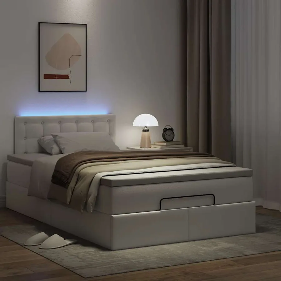 Cadre de lit ottoman et matelas blanc pur 120x200 cm similicuir - 3
