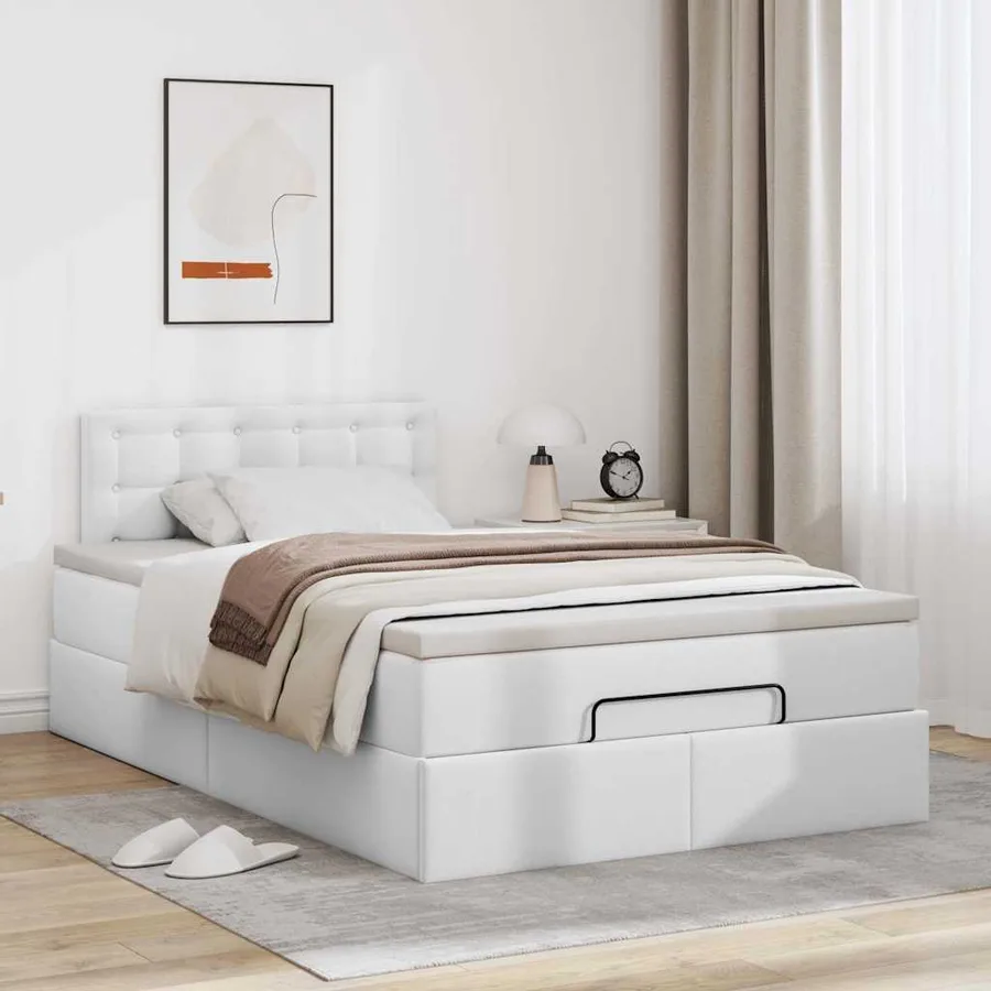 Cadre de lit ottoman et matelas blanc pur 120x200 cm similicuir - 4
