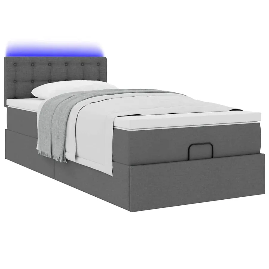 Lit ottoman avec matelas et LED gris foncé 90x200 cm tissu - 6