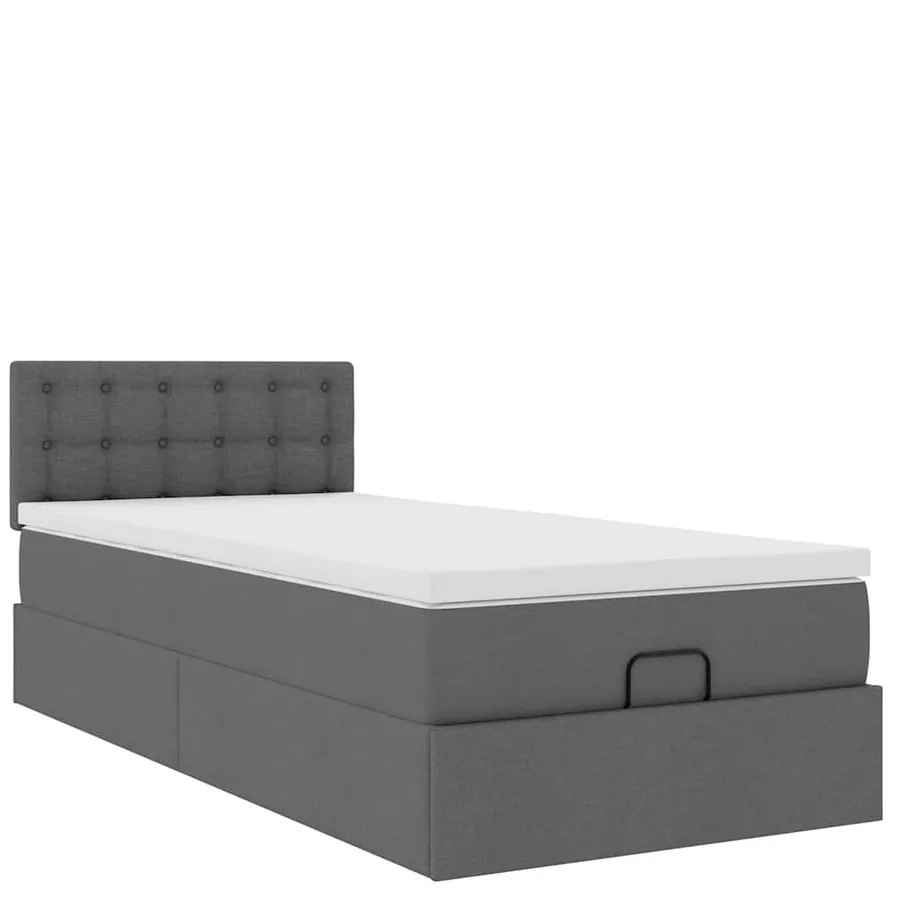 Lit ottoman avec matelas et LED gris foncé 90x200 cm tissu - 7