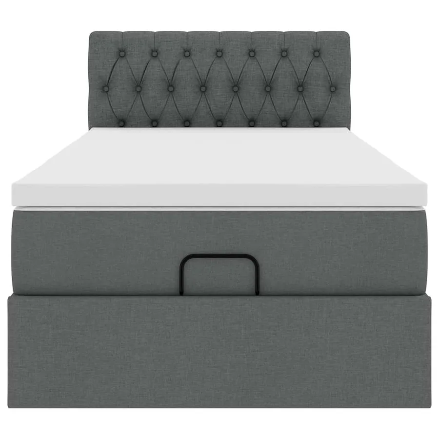 Lit ottoman avec matelas et LED gris foncé 90x200 cm tissu - 8