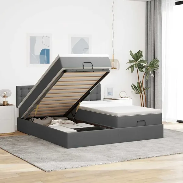 Cadre de lit ottoman avec matelas gris foncé 180x200cm tissu