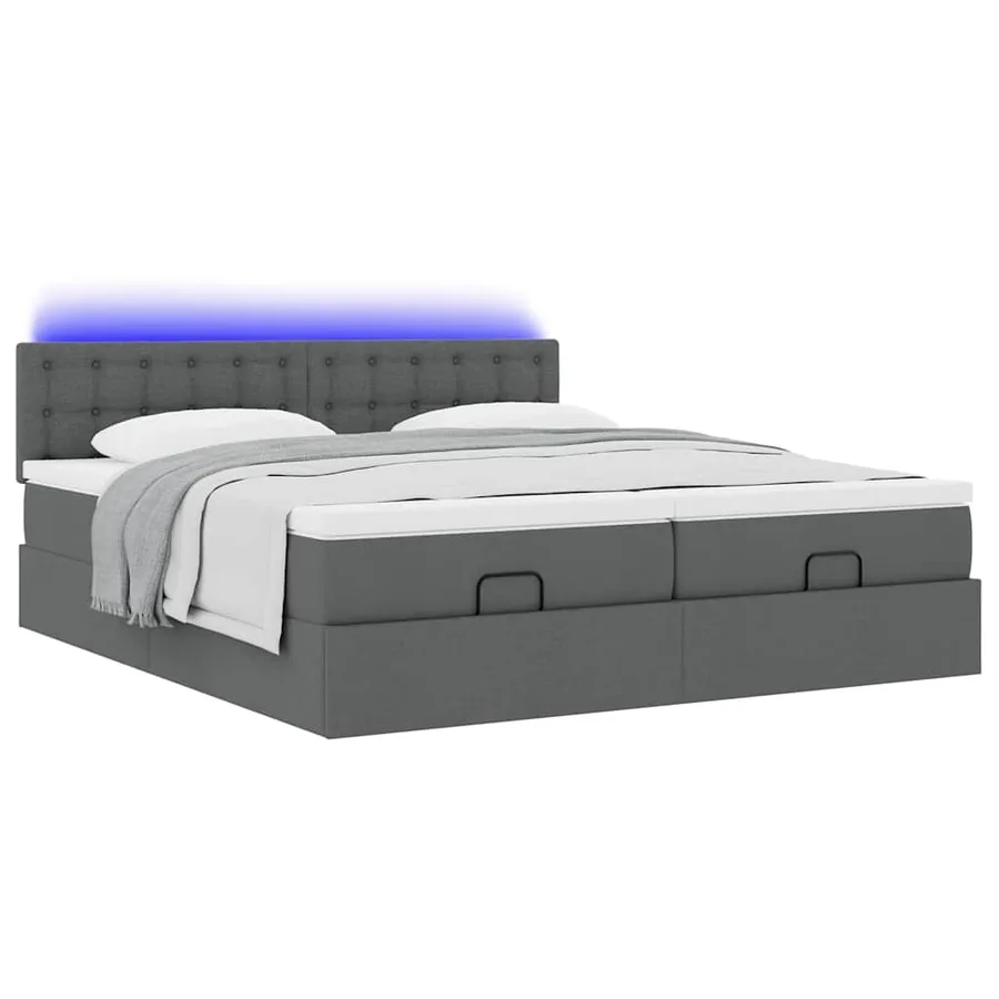 Cadre de lit ottoman avec matelas gris foncé 180x200cm tissu - 6