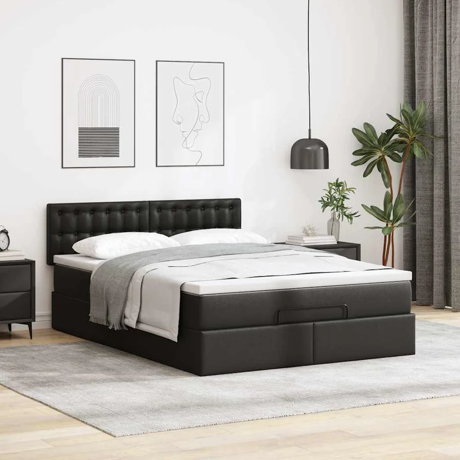Cadre de lit ottoman avec matelas noir 140x190 cm similicuir - 3