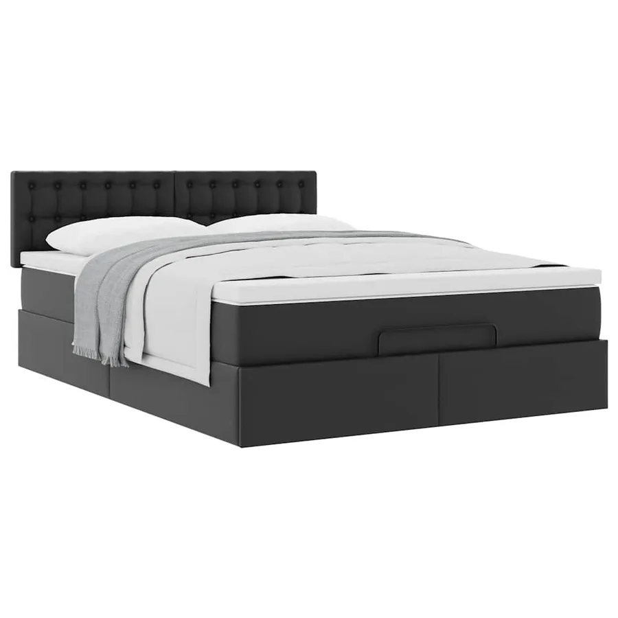 Cadre de lit ottoman avec matelas noir 140x190 cm similicuir - 5